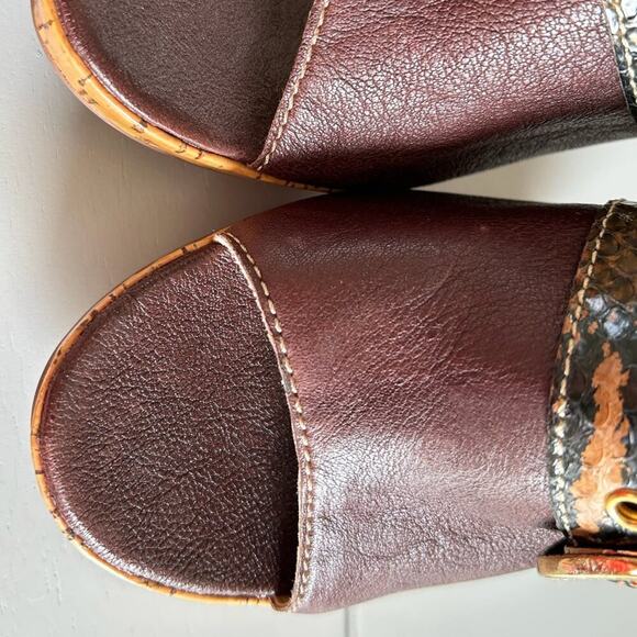 Unisa Leather Cork Heel Sandals Snake Print Buckle Open Toe Slip-On Size 10B - Picture 6 of 15